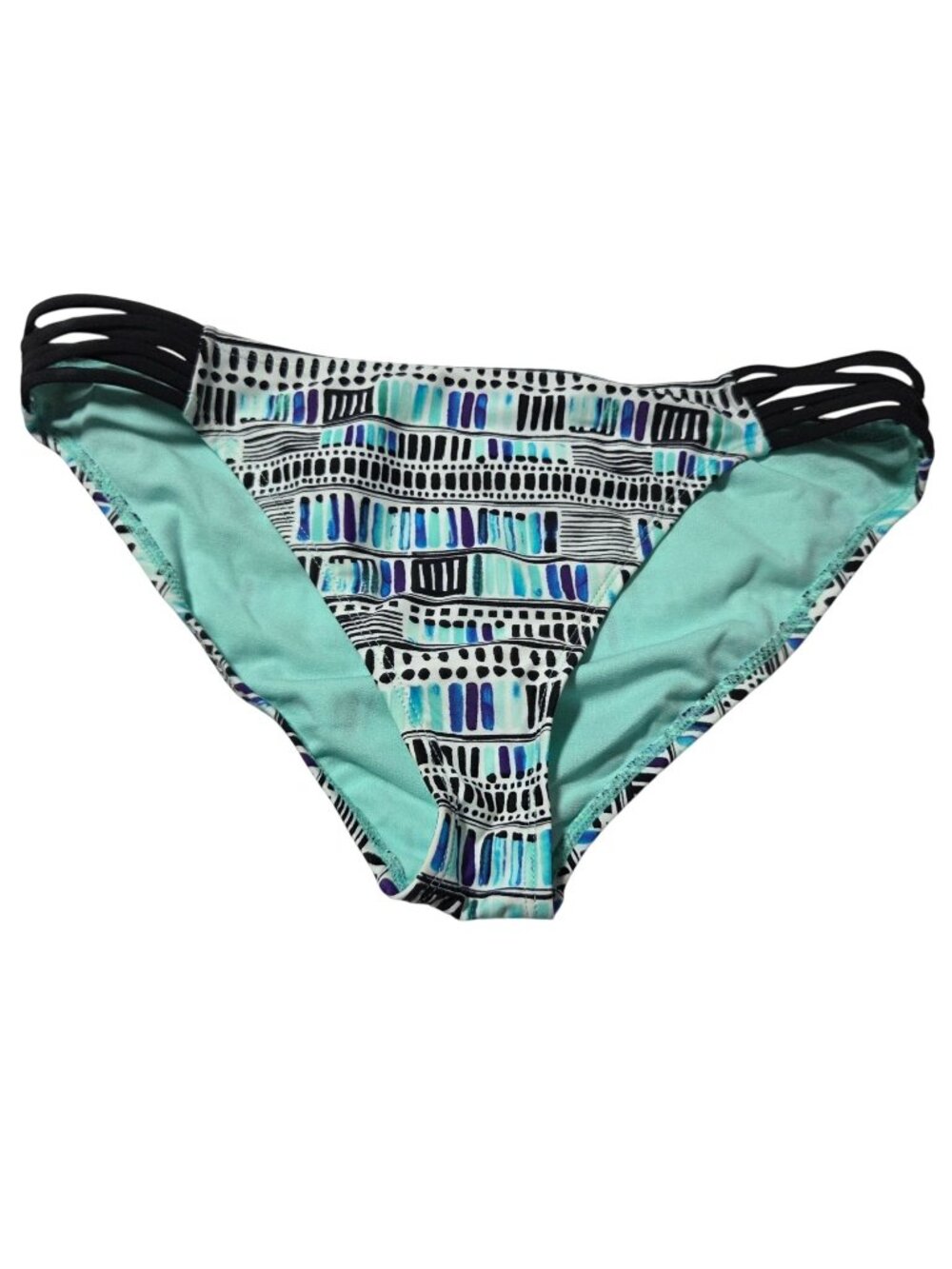 California Waves Bikini Bottoms Size XL Abstract Print Side Strap Details Swim